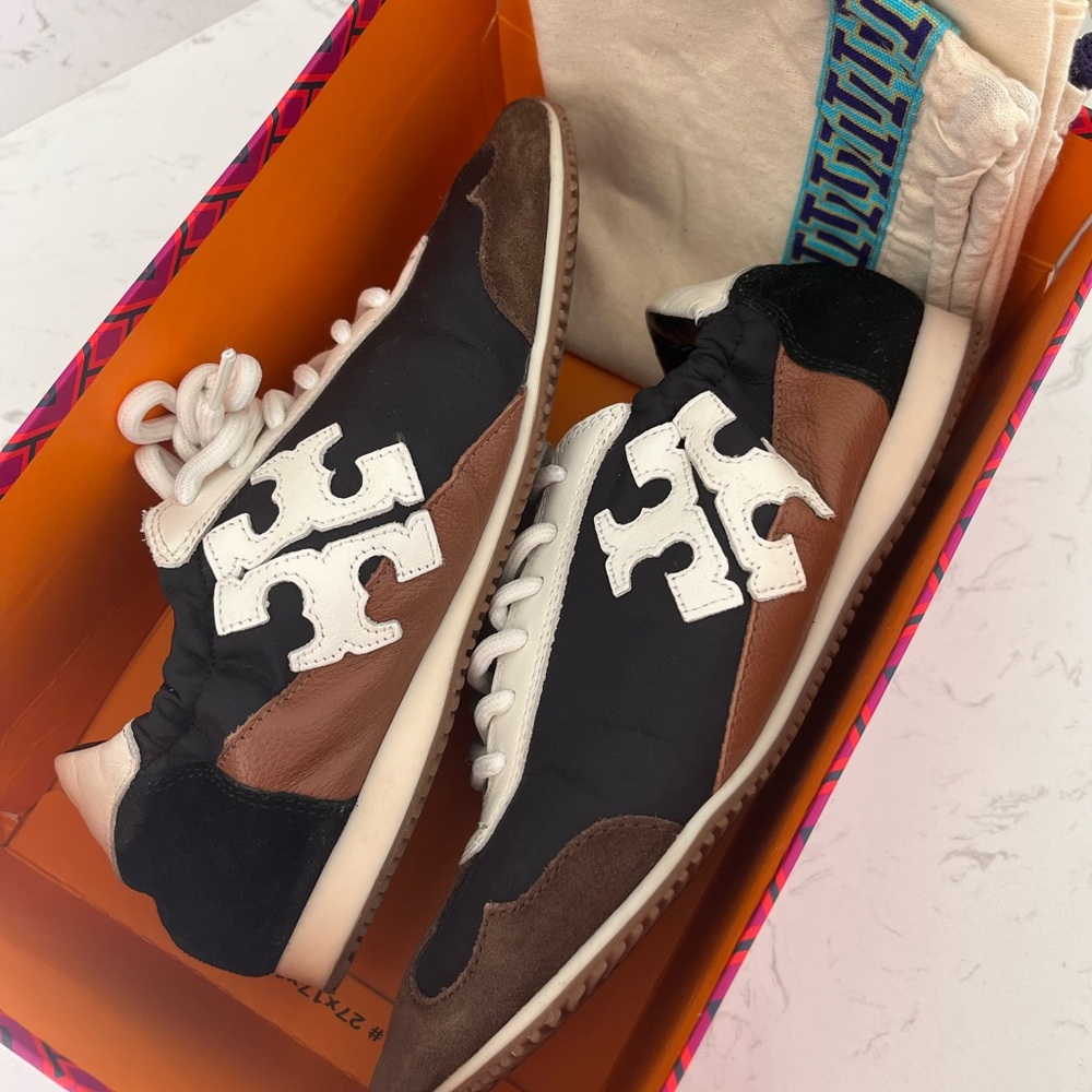 Tory Burch Logo Sneakers- Nylon/ Calf Leather